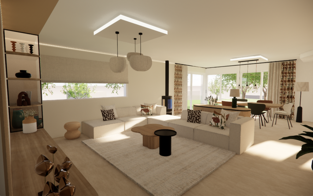 Projet d’habillage intérieur sur mesure avec rideaux, stores et aménagement textile